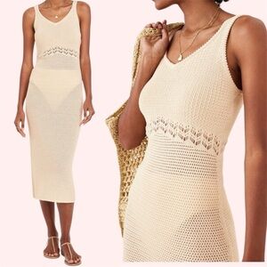 NWT Boho Old Navy Cream Crotchet Max Dress Sleeveless Sundress VNeck Cotton Knit